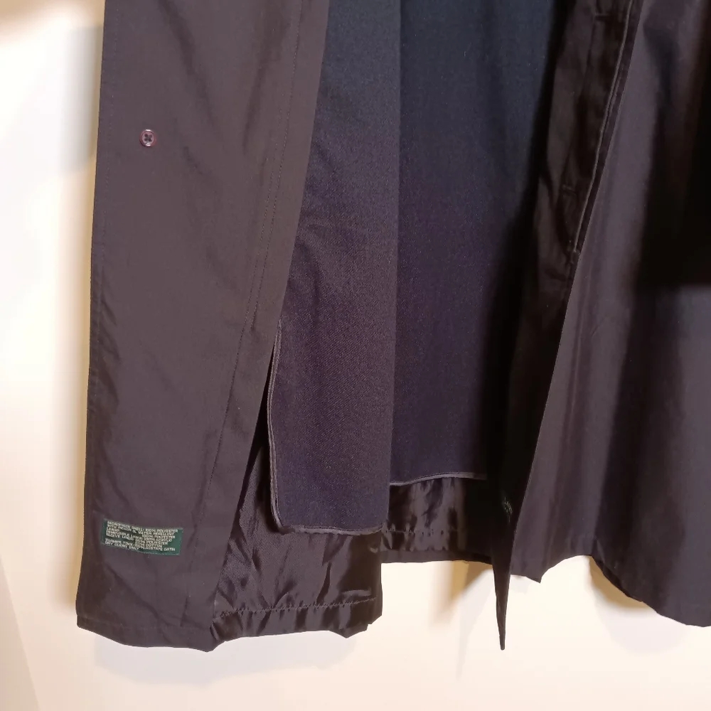Ralph Lauren Vintage Mens Black Trench Overcoat Raincoat 44R Single Breasted